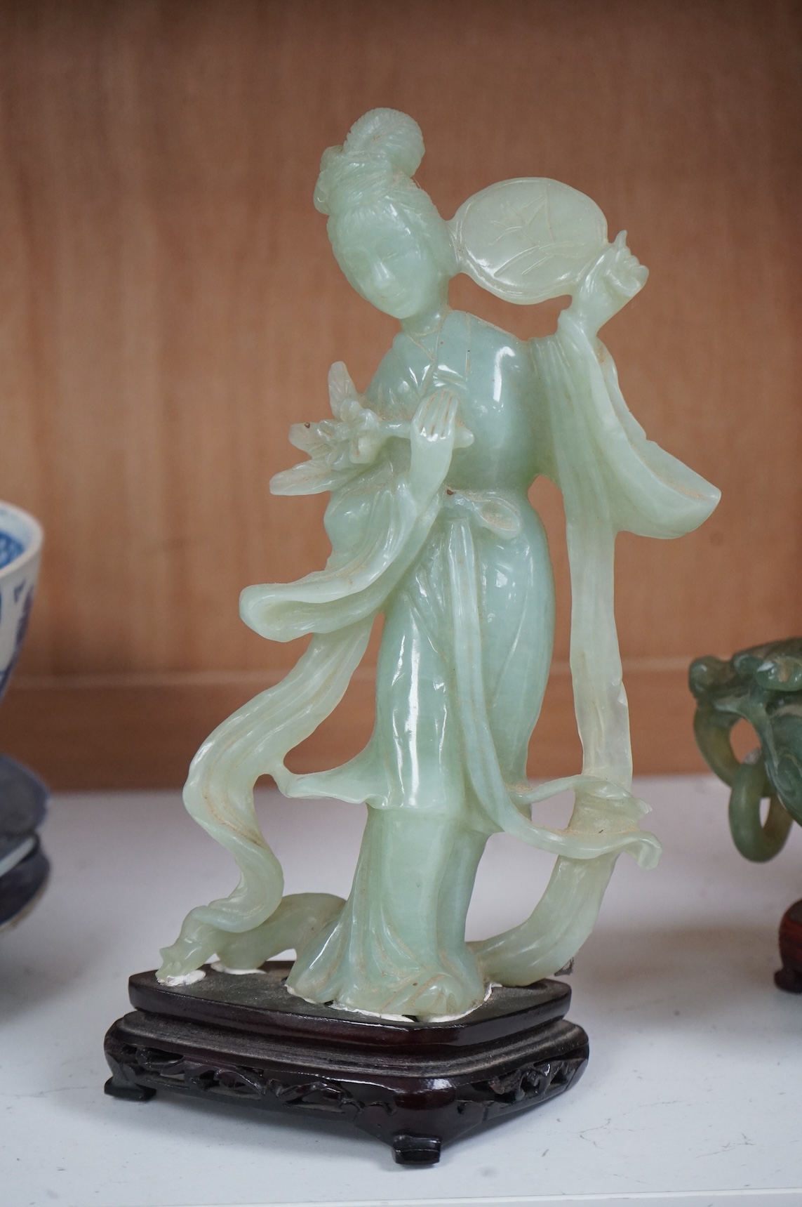 A Chinese jadeite figure and a similar censer and cover, overall 23cm high